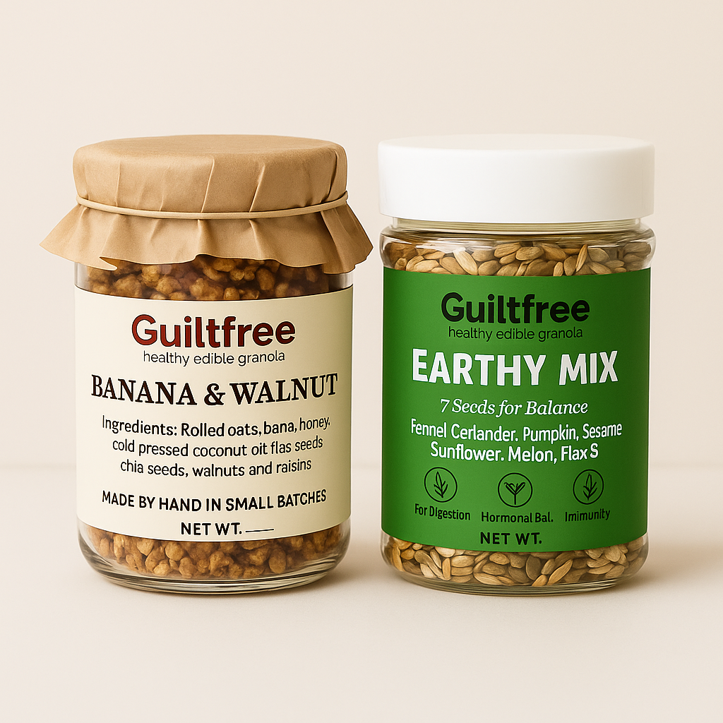 Banana Walnut Granola + Earthy Mix (A perfect pair—140g of granola fuel & 140g of seed strength.